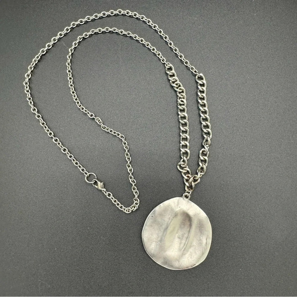 Large Textured Medal Pendant Necklace - Picture 3 of 9